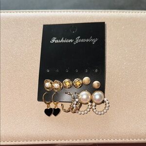 Fashion Jewelry Gold and Black Stud Earrings Set